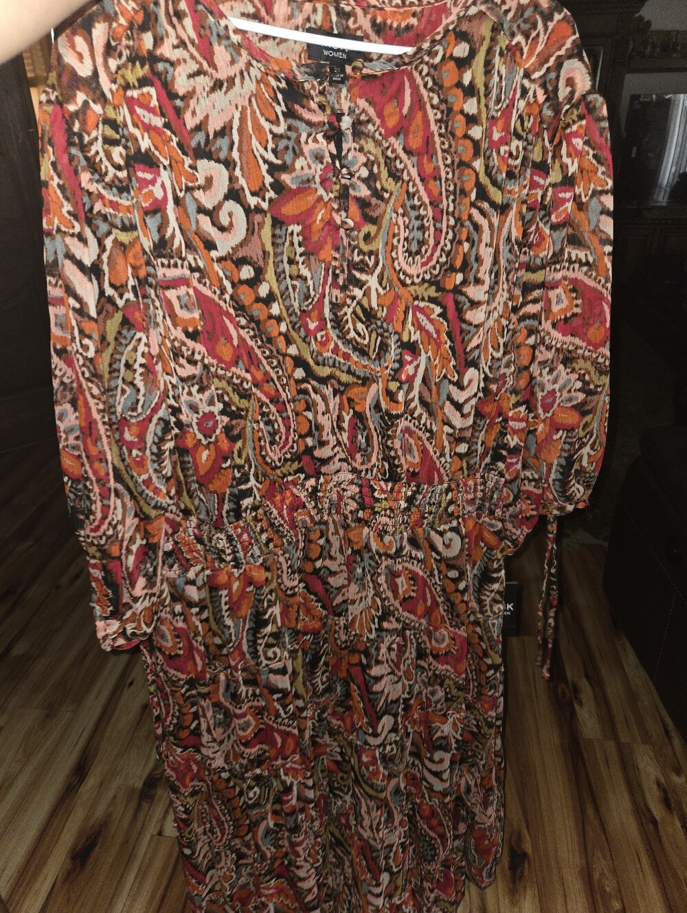 NWT MSK Plus-Size Red Paisley Tiered Midi Dress XXL
